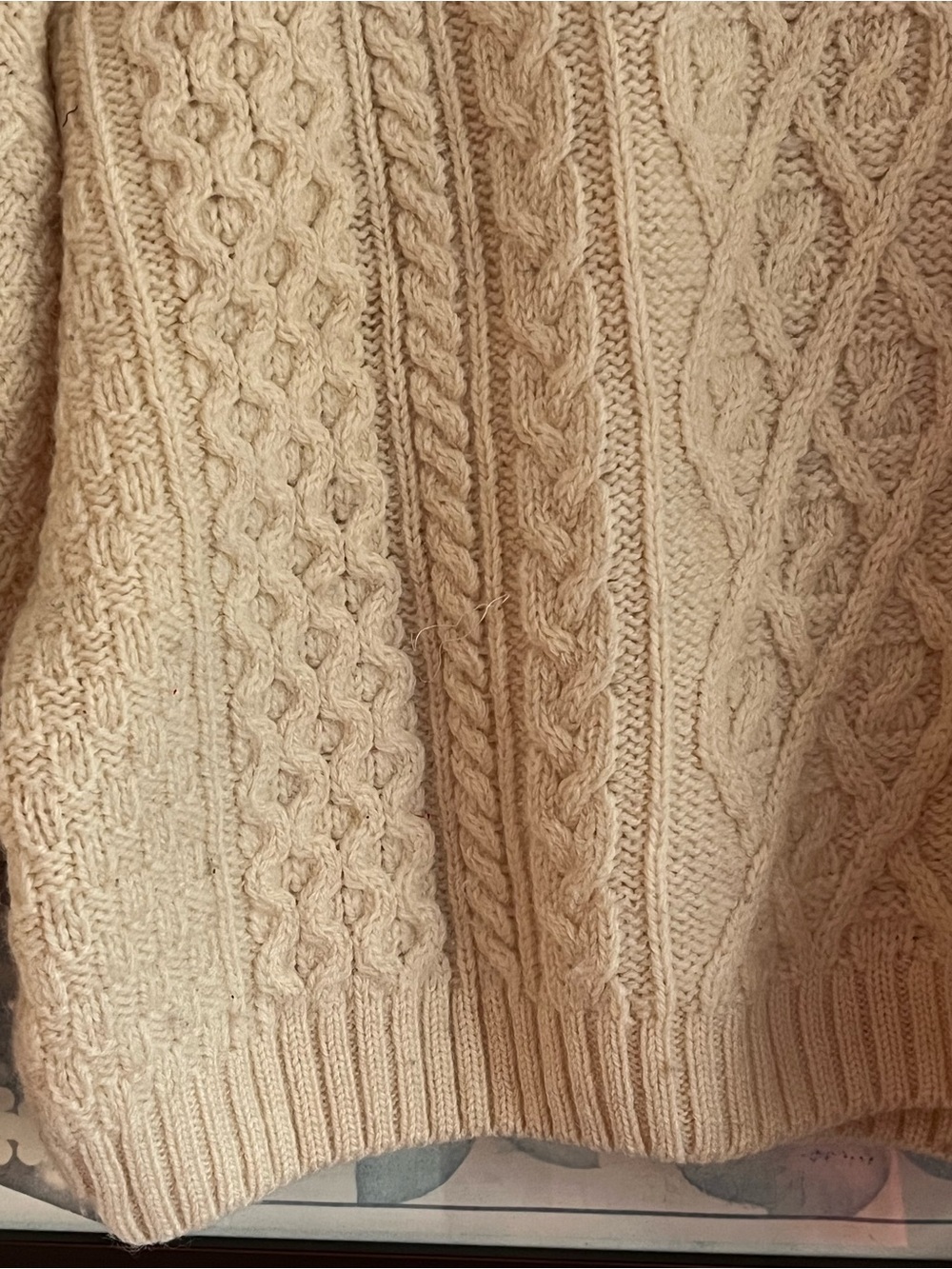 SOLD Scottish 100% Wool Handknit Cable Fisherman's Boxy Relaxed Chunky Sweater L - Picture 2 of 7